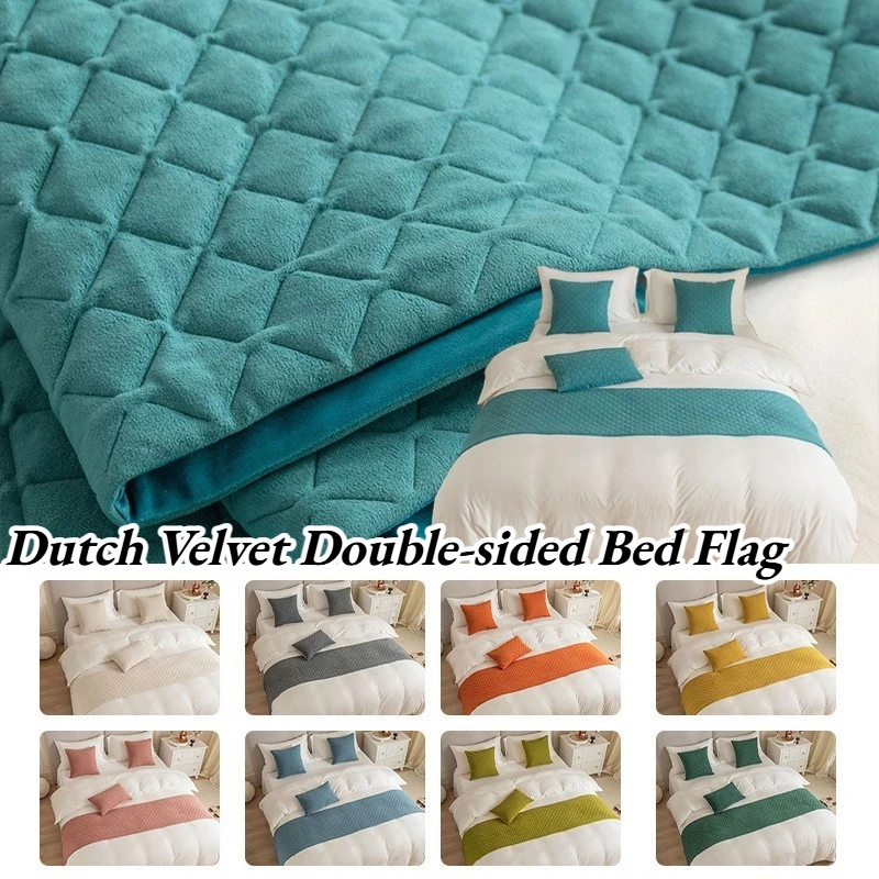 Dutch Velvet Double-sided Bed Flag Minimalist Diamond Patterned Bed Scarf Hotel Homestay Decoration Soft Comfortable Bed Covers