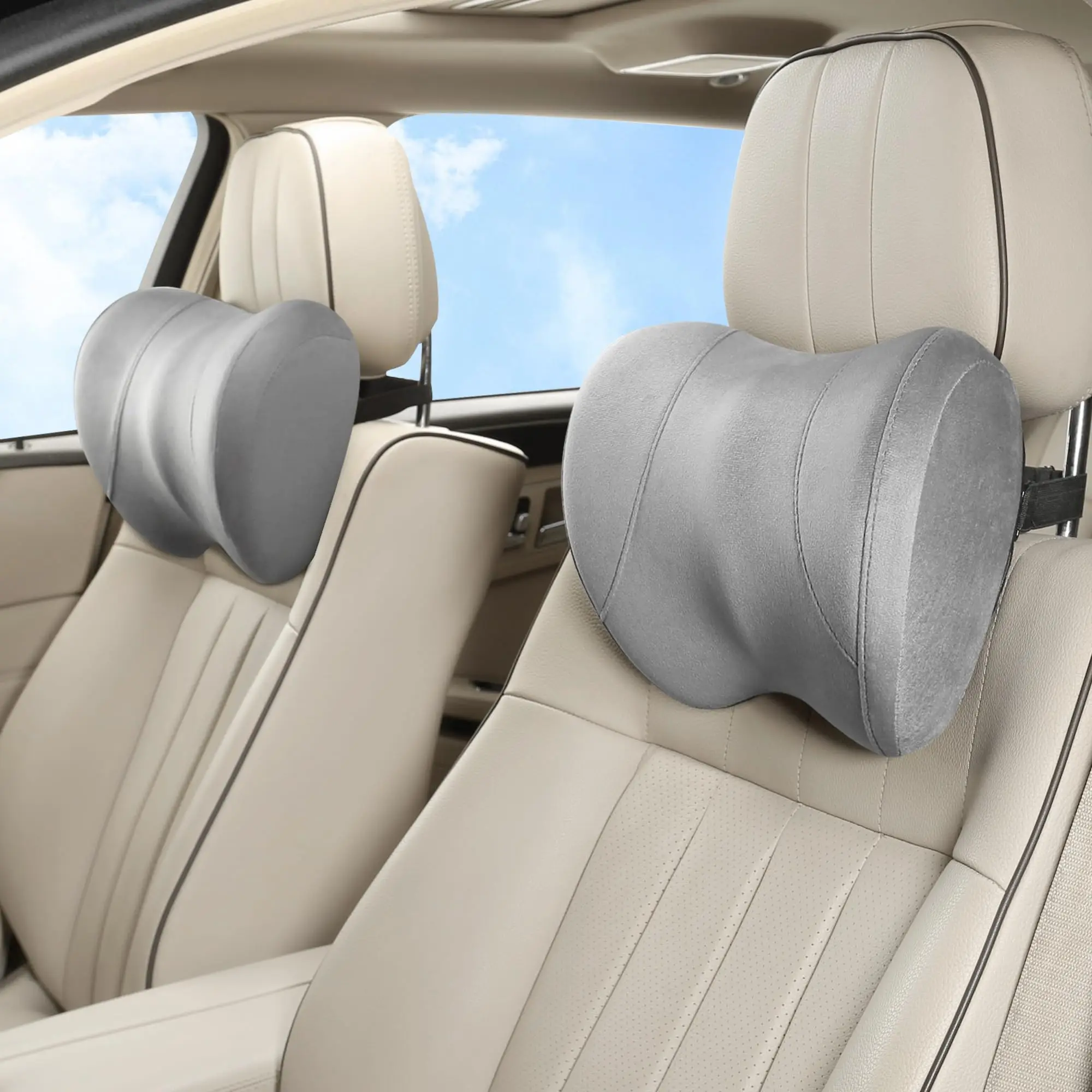 

Adjustable Car Neck Pillow 2 Pack Memory Foam Headrest Support For Driving Comfort