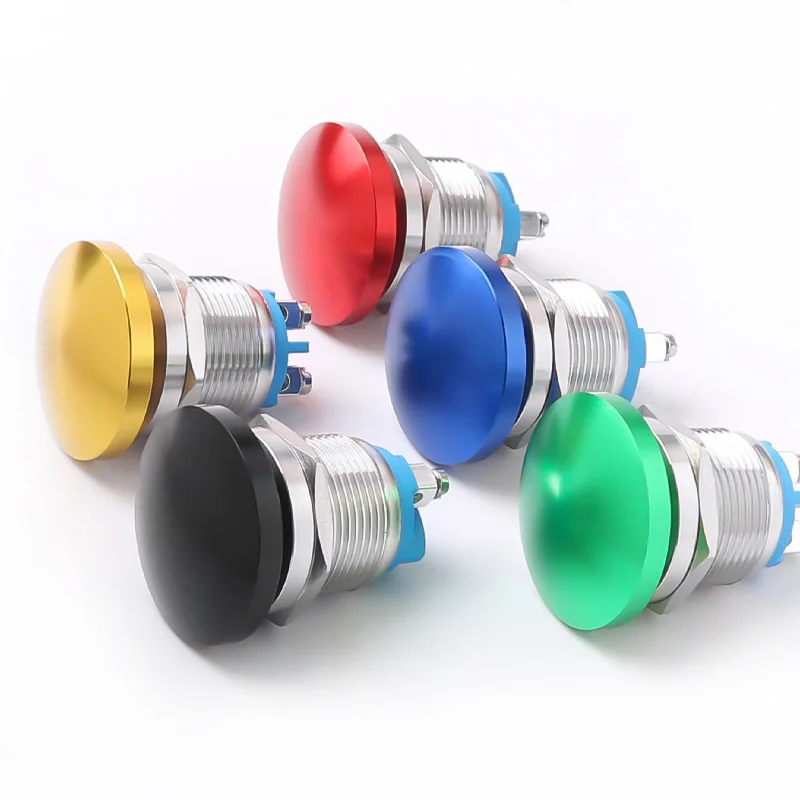 16MM 19MM 22MM Mushroom Head Metal Push Button Switch Momentary Stainless Steel Silver Contacts Red Yellow Green