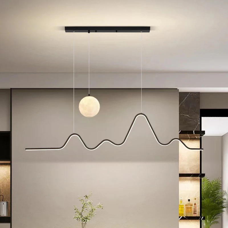 Modern LED  Restaurant Pendant Light with Extremely Long  Strip Home Interior Lighting Remote  Control Dimming  Decorative Light
