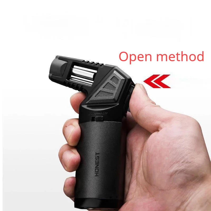 Honest Metal Multi Outdoor Windproof Butane Gas Lighter Turbo Torch Blue Flame Straight Down Lighter Cigar Kitchen BBQ Tool view 3