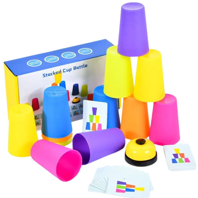 

Montessori Stack Cup Game With Card Educational Intellectual Enlightenment Color Cognition Logic Training Kids Children Toys