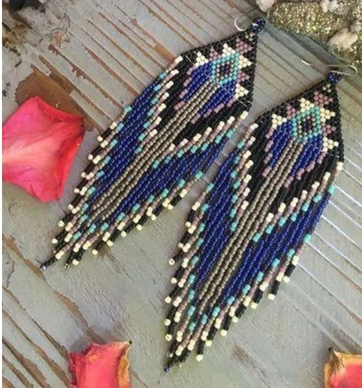ZGMXR Rice bead earrings Geometry Gradation color Tassel Hand-woven Alloy Woman Fashion Simple Bohemia Beaded earrings view 4