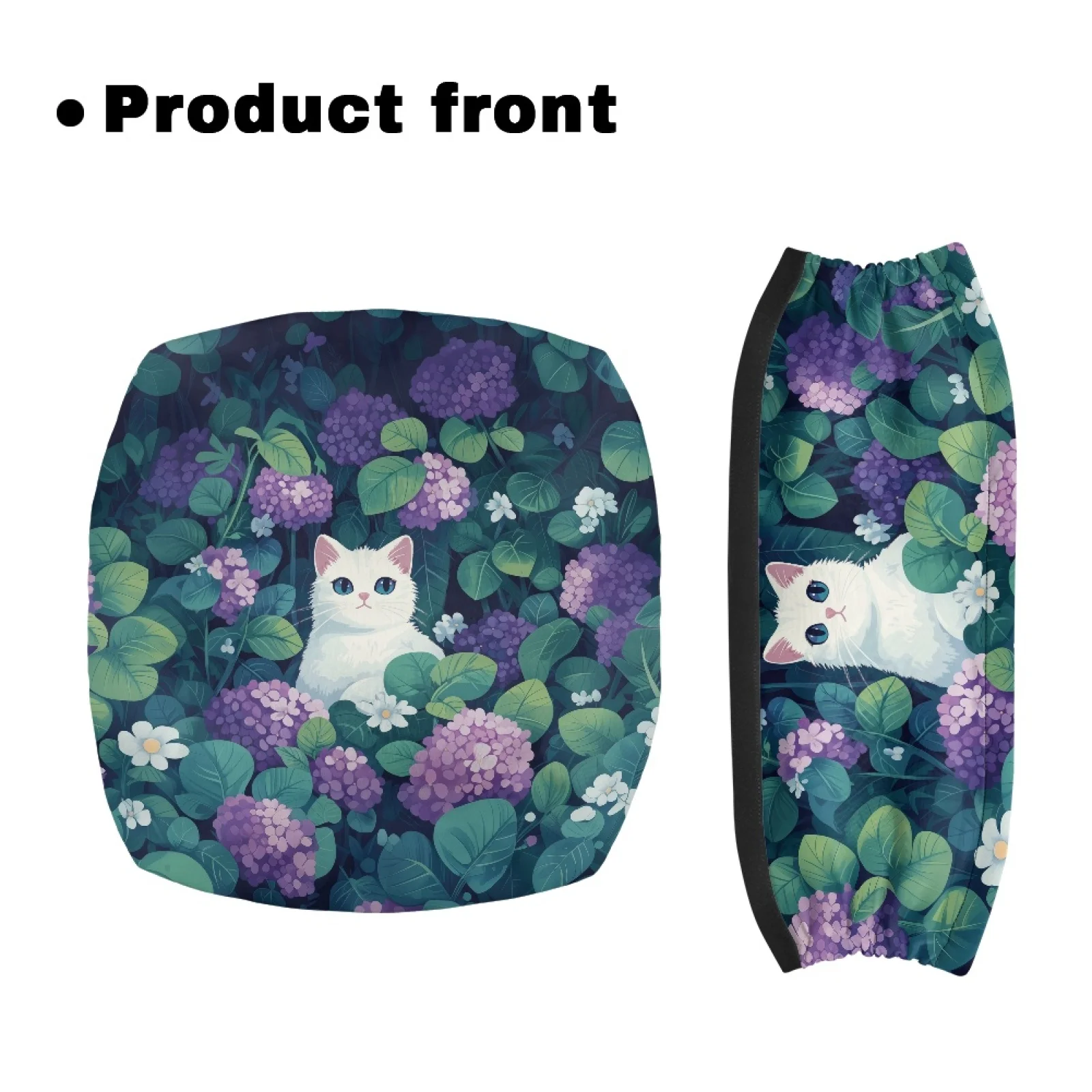 Coloranimal Cat Hydrangea 2 Pieces Set Walker Rollator Seat Back Cover Walker Seat Cover for Elderly Adults Indoor