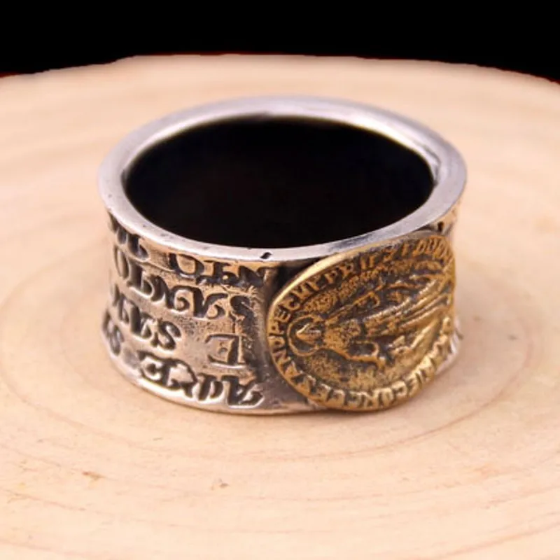 BOCAI  2022 New 100% S925 Silver Jewelry Accessories Vintage Jesus Alphabet Carving Men's Rings Good Luck Holiday Gifts