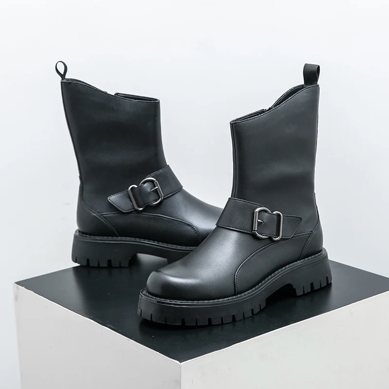 

Fashion Luxury Men's Mid-calf Ankle Boots Genuine Leather Designer Business Shoes Toe Dress Wedding Office Boots Men Footwear