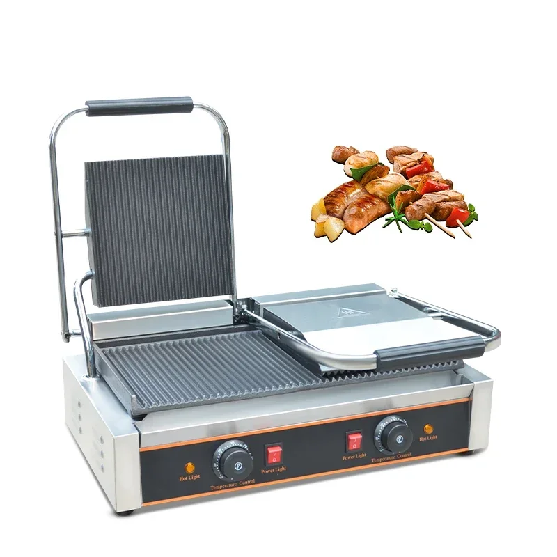 Commercial Benchtop Double Head Grill Flat Panini Platen Griddle Electric Grill Facing Double Plate Contact griddle