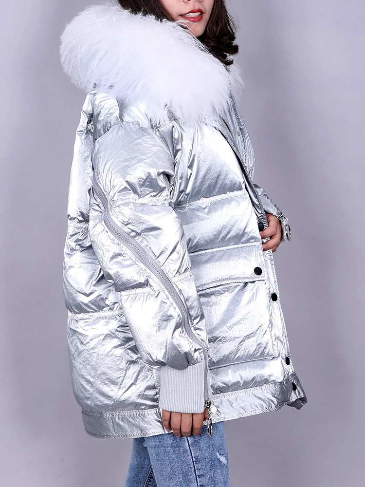 2020MMK Winter Jacket Women Real Fur Coat Parkas Duck Down Lining Coat Real Raccoon Fur Collar Warm Black Streetwear