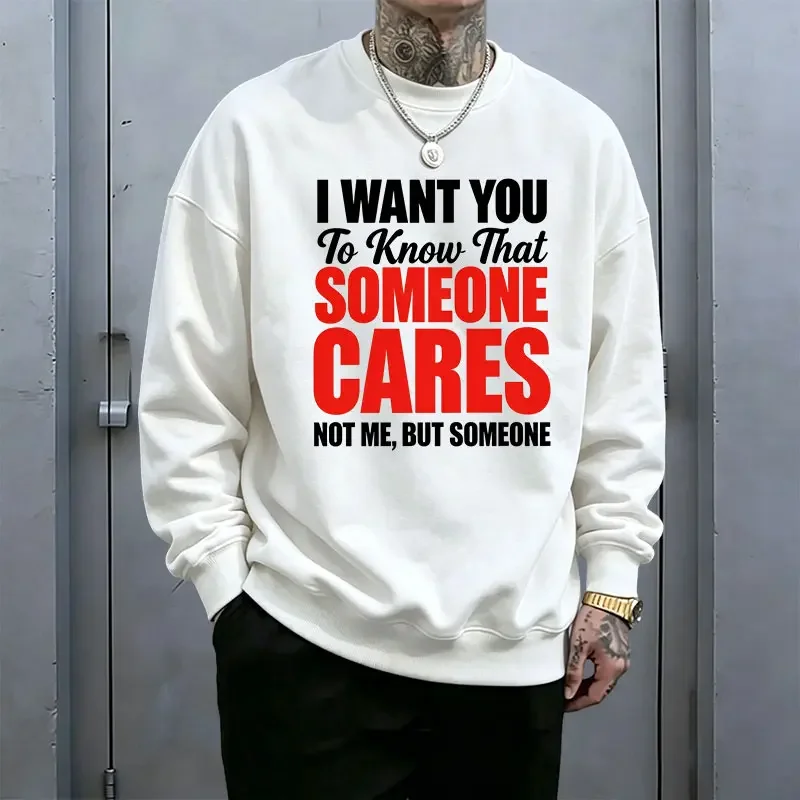 Men’s Crewneck Sweatshirt Featuring a Trending Ironic Text Print and American Dark Humor Slogans; Long Sleeves with a Loose Drop-Shoulder Fit—Streetwear Casual Style, Versatile Pullover.