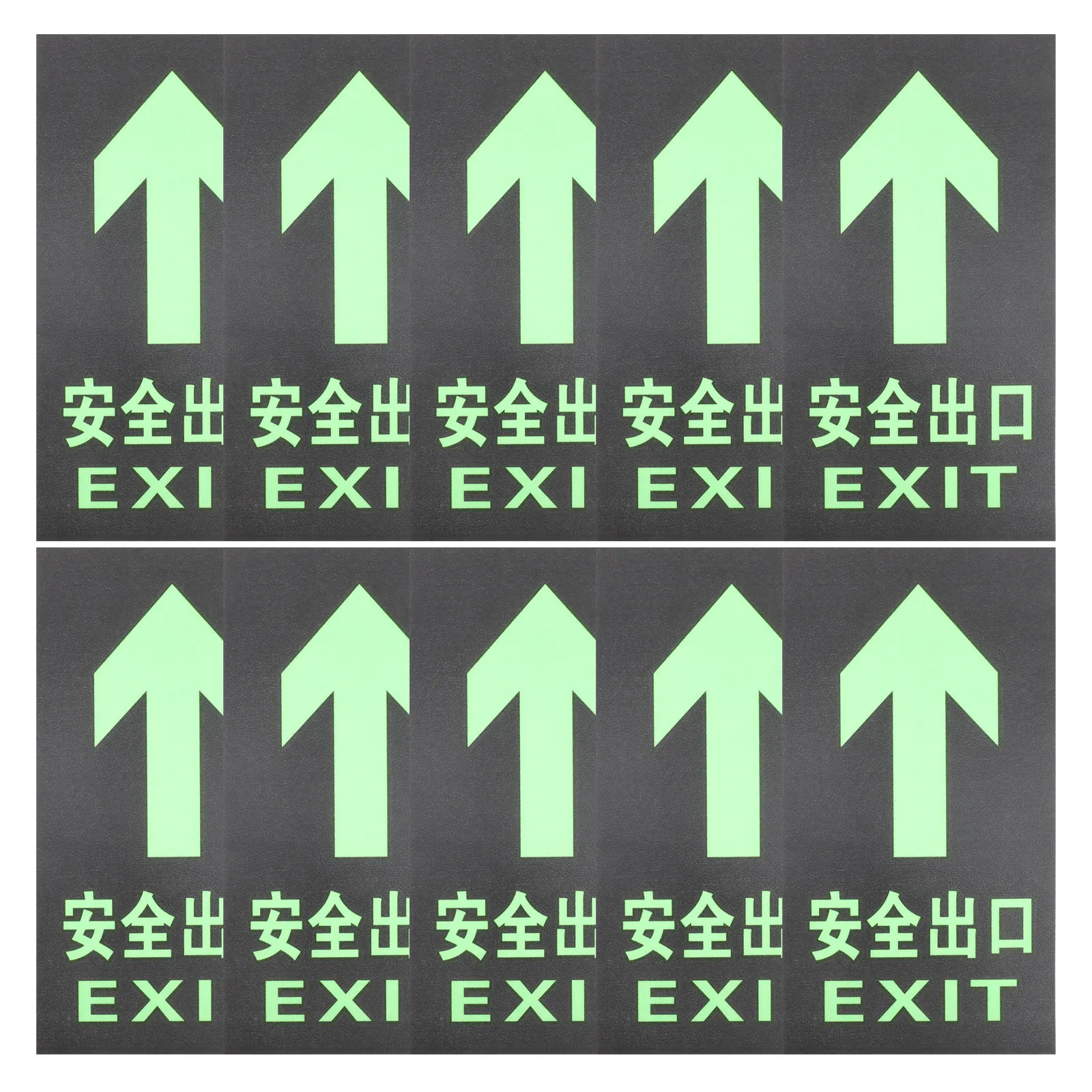 10Pcs Night Glow Safety Exit Signs Self Luminous PVC Stickers Emergency Fire Exit Directional Way Indicator Glow in Dark Decals