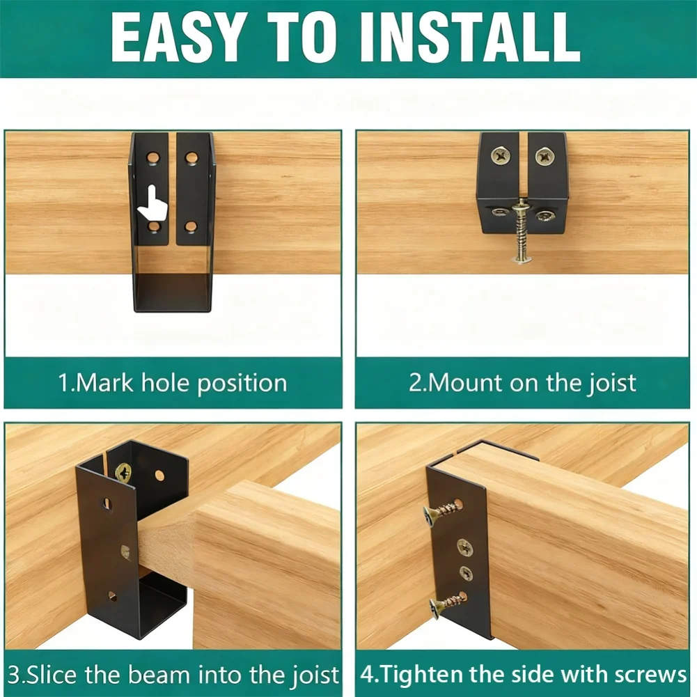Wood Beam Joist Hangers Set Steel Concealed Brackets for Fence and Pergola Construction Easy Install with 6 Pieces