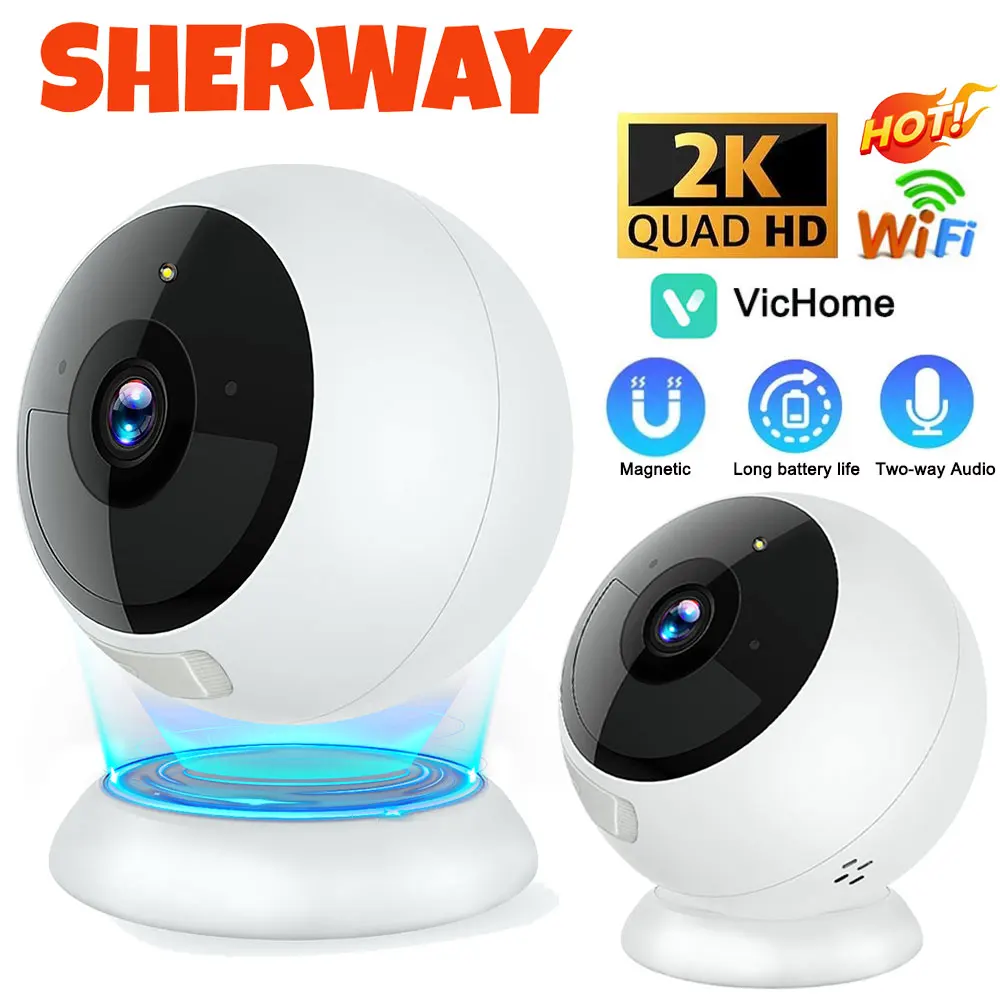 2K Magnetic Security Camera Wifi HD 5MP Wireless CCTV Battery Powered Camera AI Motion Detection Waterproof Outdoor Surveillance