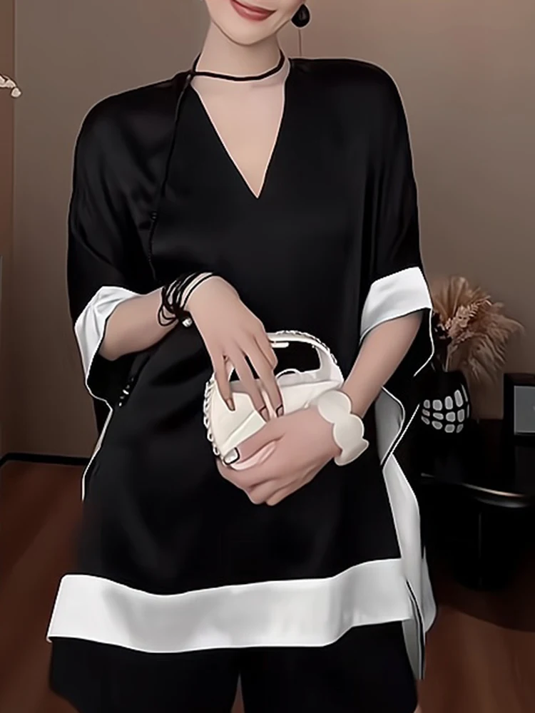 

Summer V-ne Batwing Sve irt Women's Loose Fit ort Sve Asymmetrical Design Casual Sle plus Size Top