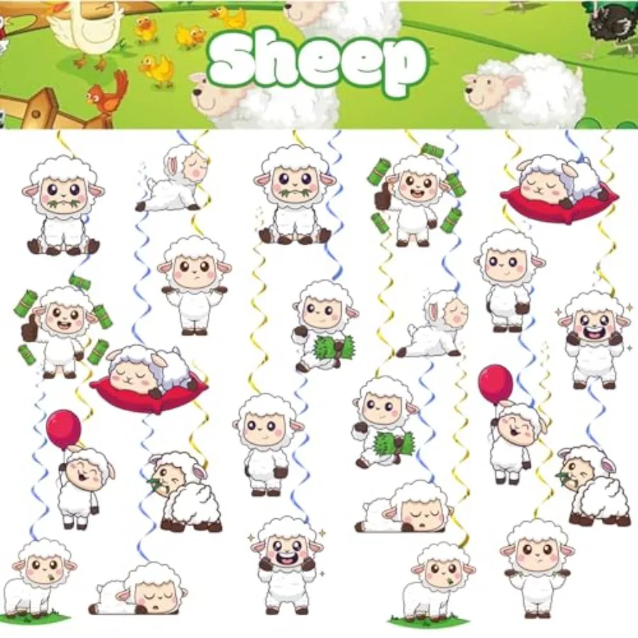 24 Pcs Sheep Hanging Decorations Sheep Hanging Swirls Ceiling Swirls Sheep Birthday Party Supplies for Sheep Party Decorations