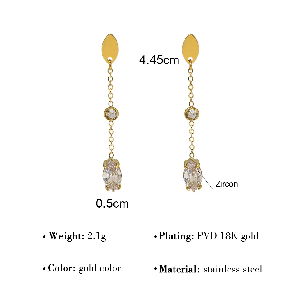 YACHAN Trendy Zircon Stainless Steel Drop Earrings for Women Luxury Exquisite Chic Dangle Earring Charming Jewelry