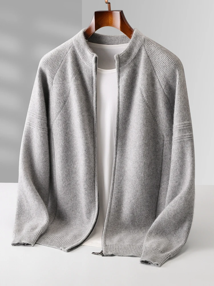 

Мужской кардиган TLOML из 100% мериносовой шерсти с воротником-стойкой на молнии, осенне-зимний кашемировый свитер, мягкий, теплый, повседневный, стильный, толстый, теплый жакет