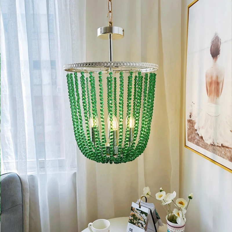 AiPaiTe green/transparent crystal chandelier suitable for living room, dining room, bedroom, study French crystal chandelier