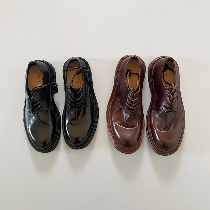 

Мужские верхние туфли дерби из конской кожи, рабочая одежда Goodyear на толстой подошве, летние уличные стираные ботинки из натуральной кожи