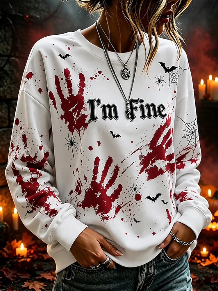 Women's Autumn 2026 Halloween Long-Sleeve Top Classic Retro-Style Crew Neck Suitable for Casual Wear and Holiday Parties
