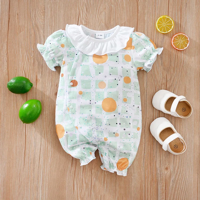 Newborn Clothing Casual Carnation Bubble Print Casual And Comfortable Soft Boys And Girls 0-18Summer Short Sleeved Baby Jumpsuit