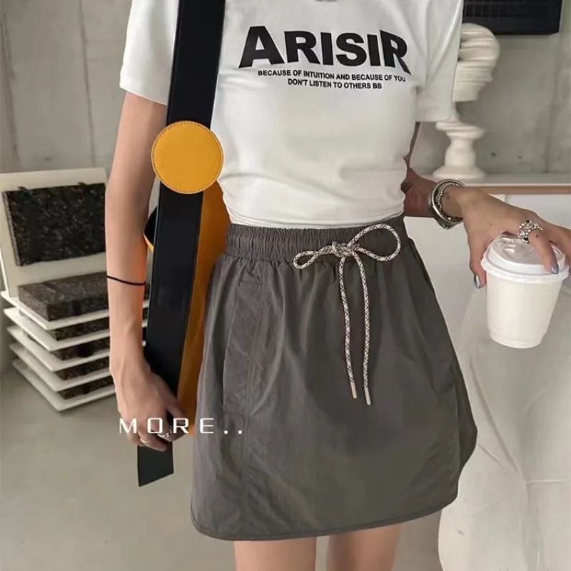 American Workwear A-line Skirt Girl Casual Versatile Summer Elastic Waist Parachute Skirts Urban Relaxation Quick Drying Vintage