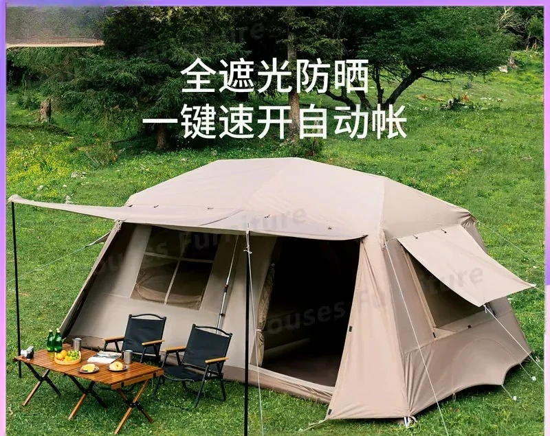 For Automatic Camping Tent 2 Room 1 Hall Portable Outdoor Sun Shelter Field Hut Full Set Equipment Overnight Travel Car Roof