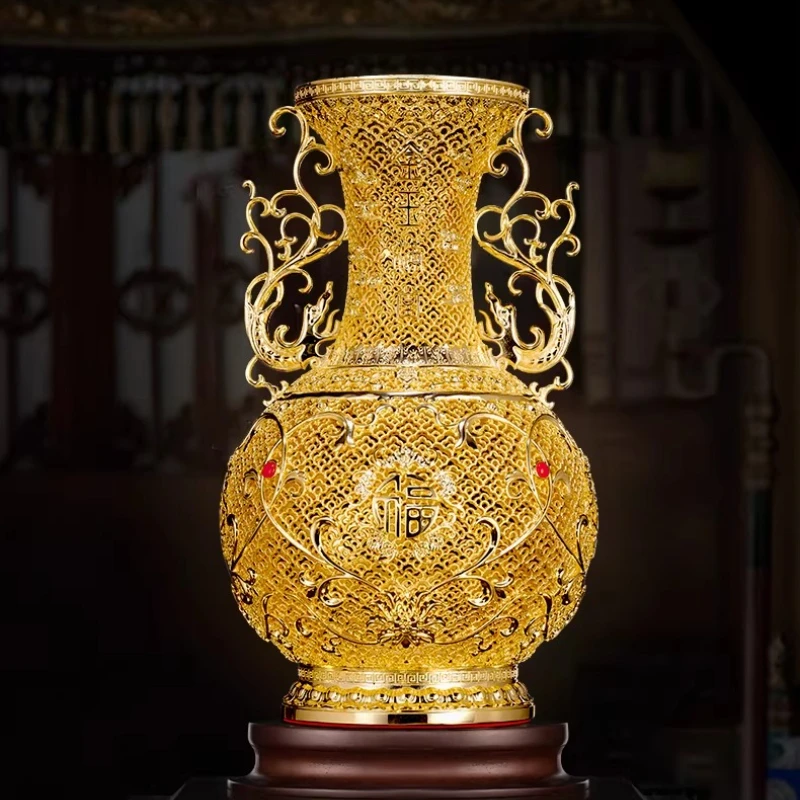 

Intangible cultural heritage filigree vase copper ornament handicrafts housewarming new home living room company office Chinese