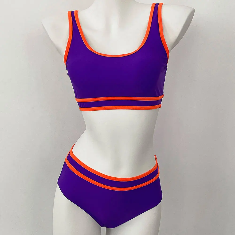Womens High Waist Bikini Sets Sporty Color Block Two Piece Swimsuits Square Neck Cheeky Bathing Suit Swimwear