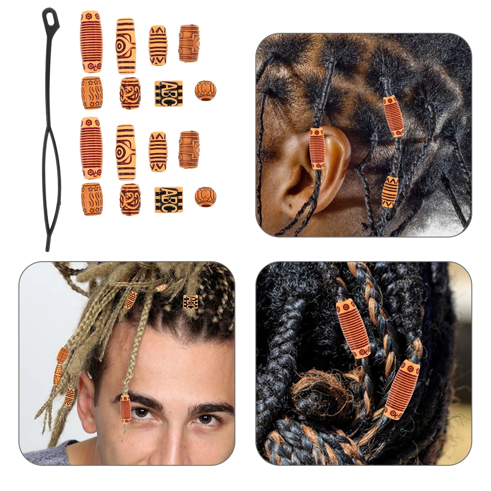 

40Pcs DIY Wooden Hair Beads Large Hole Dreadlock Accessories for Black Women Braids Styling Unique Carved Design