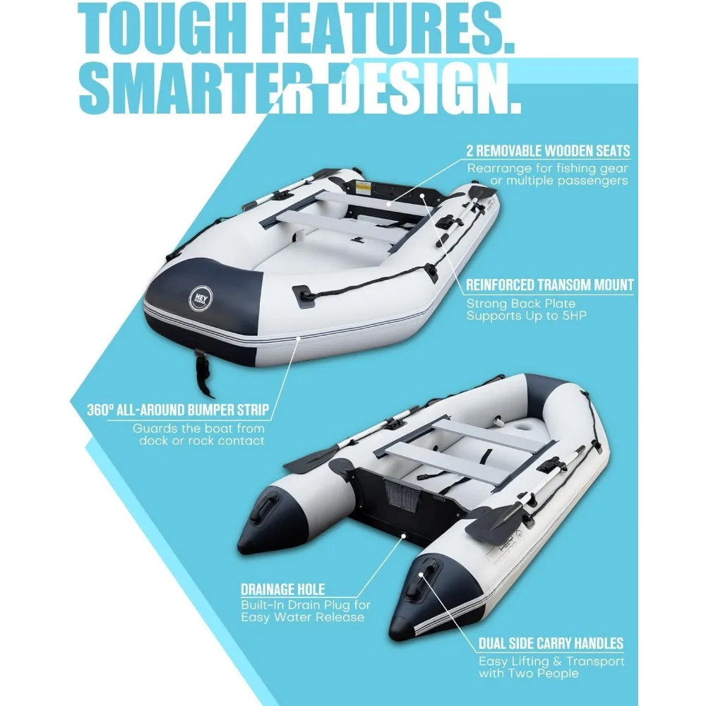 Rubberboot met neersteekvloer 10ft draagbare opblaasboot voor 3-4 volwassenen, motorcompatibel, robuust PVC, ideaal