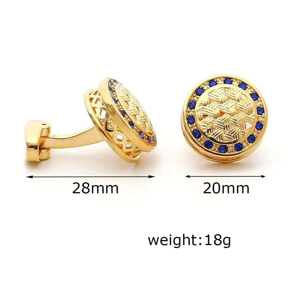 Men\'s Wedding Blue Rhinestone Cufflinks Golden Fashion Men Business Banquet Formal Wear Suits Buttons New Mens French Cuff Links