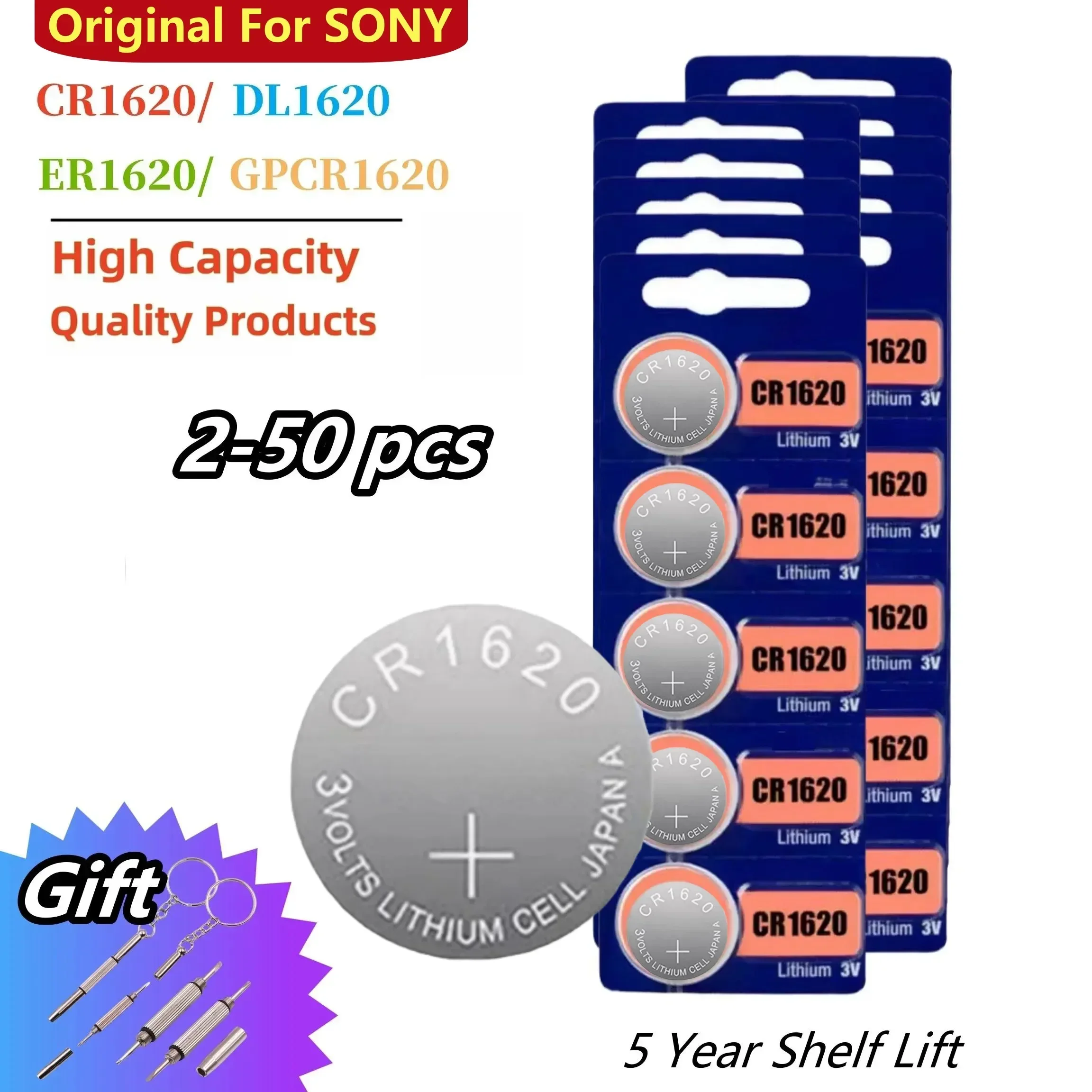 2-50pcs Original For SONY CR1620 Coin Cells Batteries CR 1620 Lithium Button Battery For Toy Watch Scale Calculator Car Remote