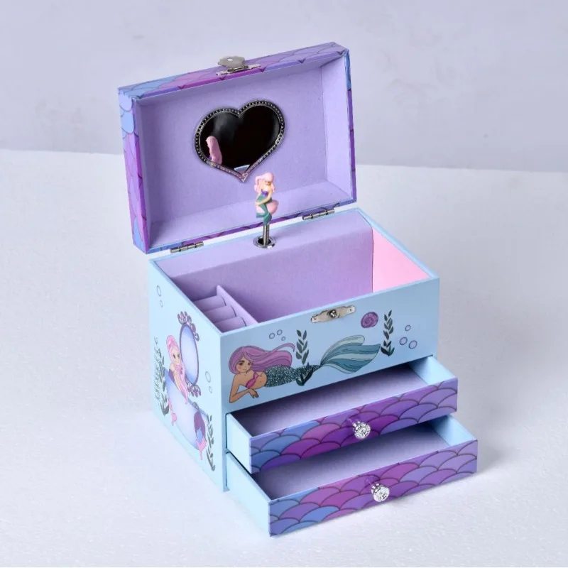 Purple Ocean World Girl Mermaid Music Box with Drawer Kids Jewelry Magical Musical Gift Birthday great Present for Girls