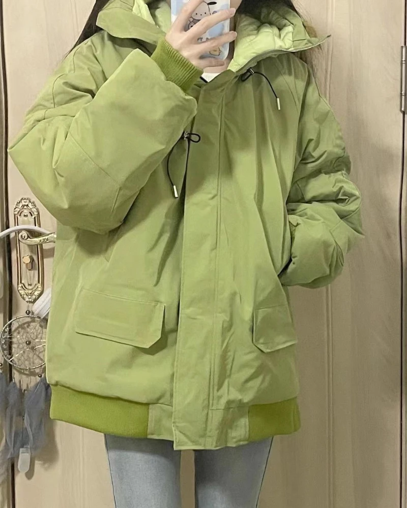 

Fruit green hooded cotton jacket for women in autumn and winter 2023, new loose and thickened warm cotton jacket for women