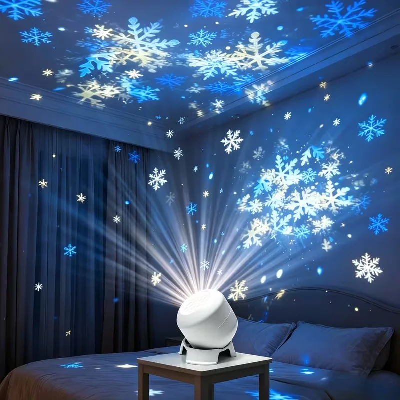Christmas Snowflake Projector Light USB Powered Auto Rotating Indoor Xmas Home Room Party Holiday Atmosphere Decor Night Light