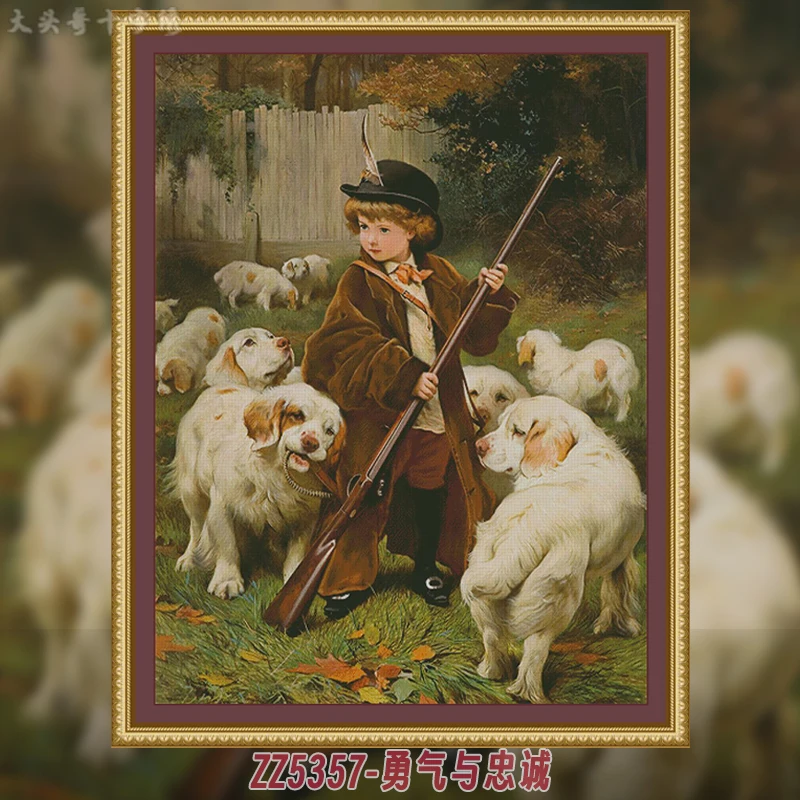 [ZZ5357-Charles Burton Barber s Courage and Loyalty] Stamped Cross Stitch Kit 14/16CT Printed Canvas Cotton Floss DIY Embroidery