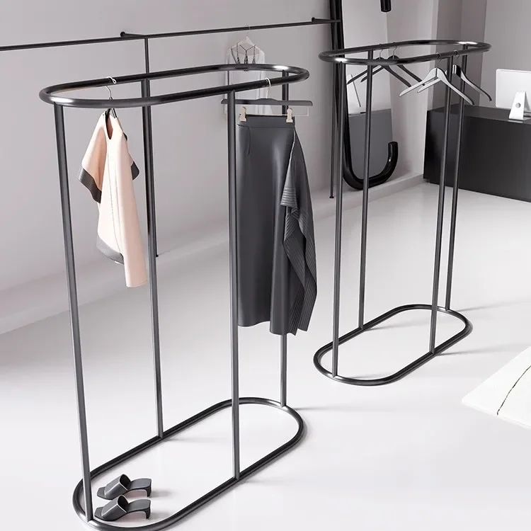 Clothing Store Double Row Oval Nakajima Display Rack Women's Clothing Black Gold Display Rack