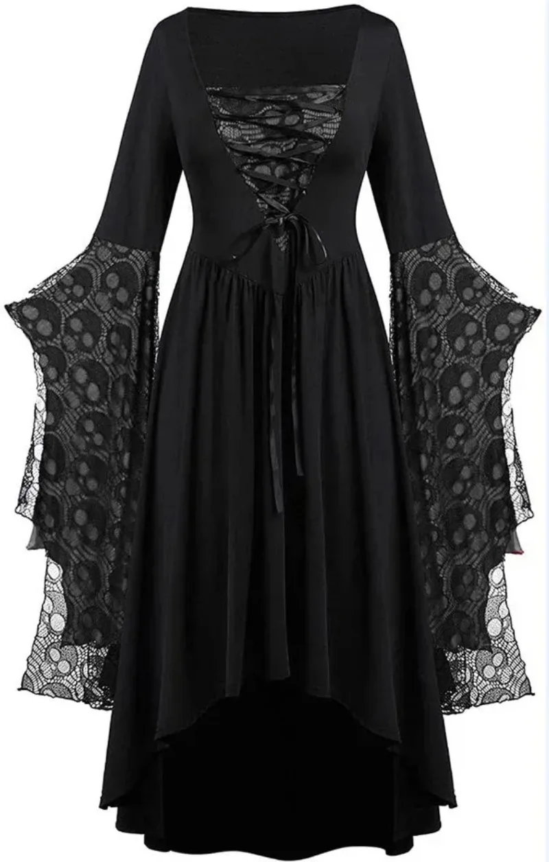 

Vintage Halloween Ghost Dresses Cosplay Costume Witch Autumn Winter Party Skull Lace Gothic Dress Punk Clothes Vampire 2024