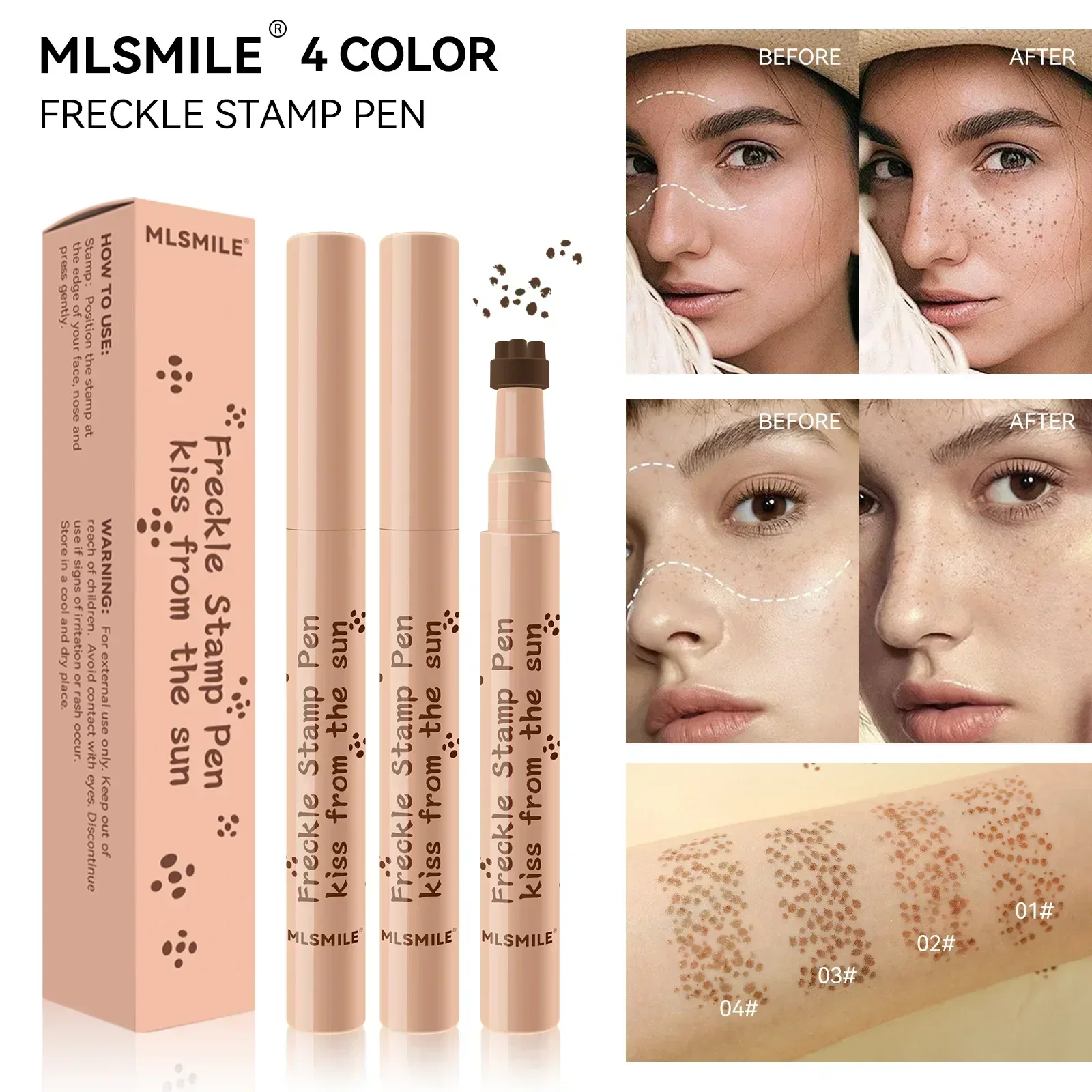 

MLSMILE New 4 Color Freckle Stamp Pen Natural Effect Waterproof Long Lasting Easy To Apply Fashion Stamp Makeup Pen