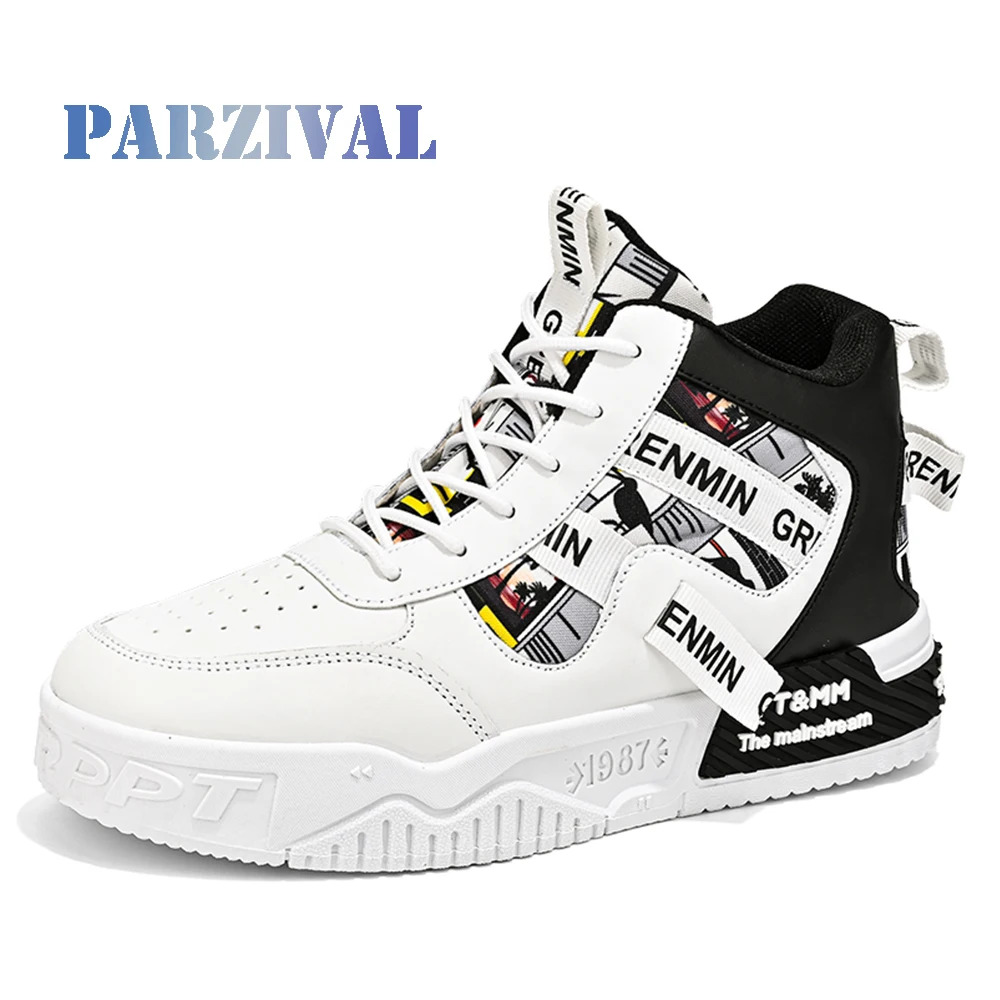 

PARZIVAL 2023 Autumn-Winter Men Casual Shoes Prints Runner Men Sneakers Male High-top Vulcanize Shoes Platform Skateboard Shoes