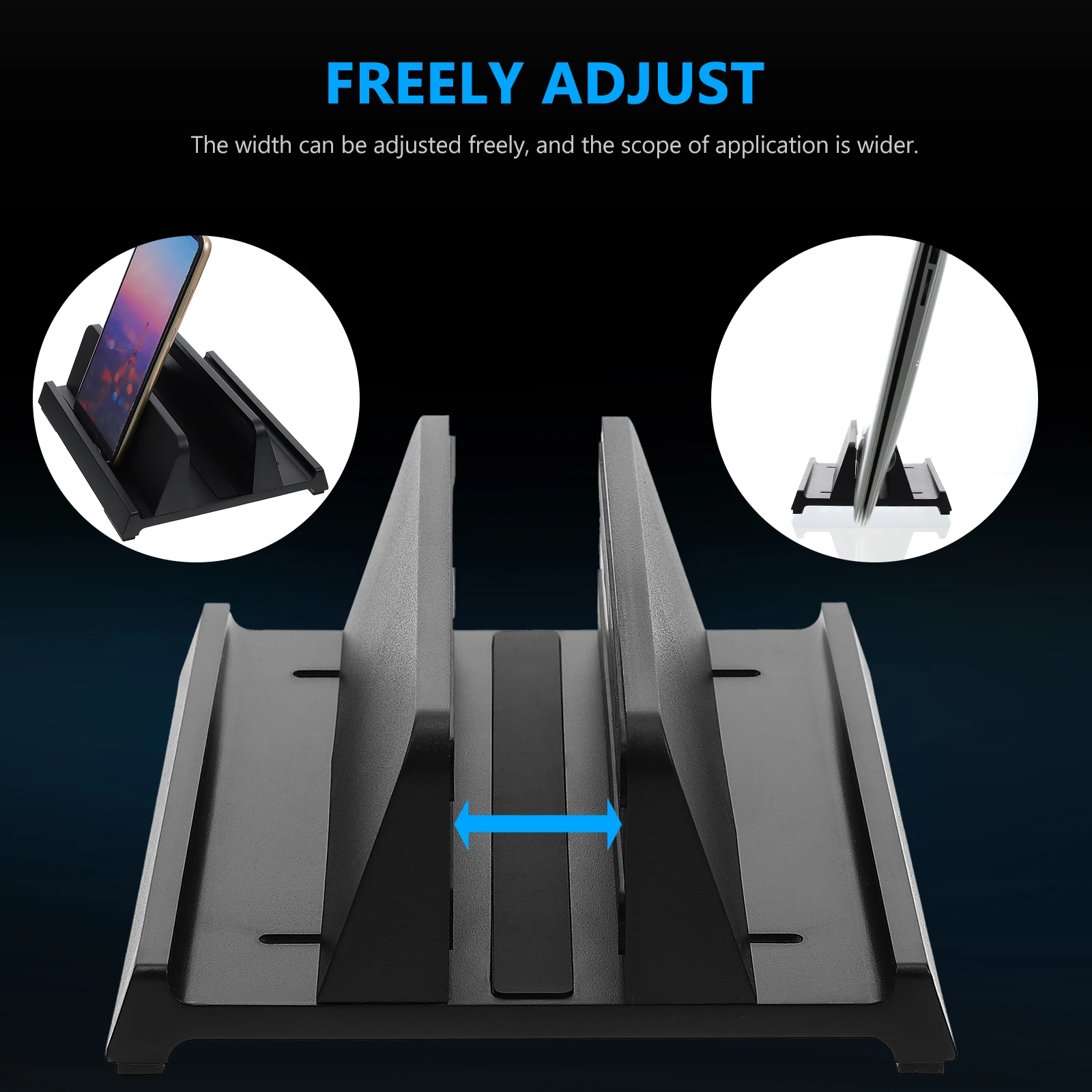 

Laptop Stands Desk Vertical Holder for Phone Tablet Computer Black Adjustable Base Stand ABS Material Wide Base Stable Design
