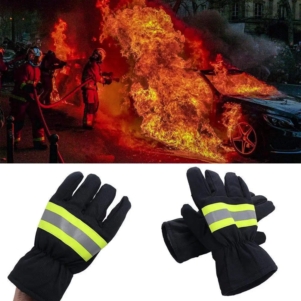 Feuerfeste Feuerwehrmann-Handschuhe, flammhemmende, wasserdichte, hitzebeständige Schweißhandschuhe, verdickte reflektierende Riemen, Anti-Feuer-Handschuhe