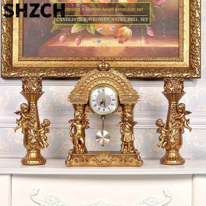 Angel Pendulum Clock for Home Decoration Luxury Retro Wine Cabinet and Porch TV Cabinet Furnishings for Living Room