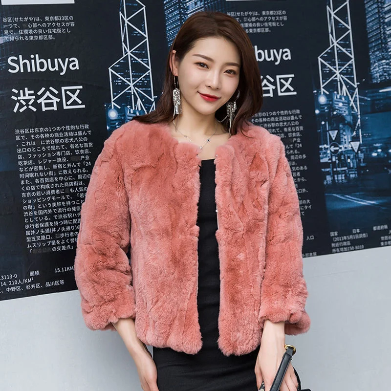 Hot Women Winter Warm Real Rex Rabbit Fur Coat Lady 100% Natural Rabbit Fur Jackets Overcoat Womens Clothing Tops And Blouses