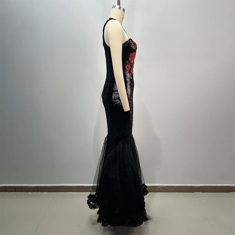 Nachtclub Party Festival Kleider Schwarz Pailletten Feiern Abendkleid Frauen Laufsteg Outfit Bühne Jazz Dance Kostüm XS10264