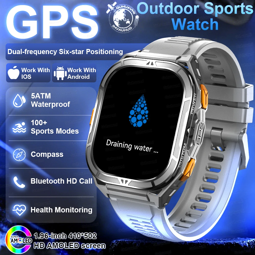 GUHUAVMI 2026New Military Outdoor Sport Smart Uhr GPS Bluetooth Anruf 10ATM Wasserdichte Navigation Tracker männer Sport Fitness Smartwatch 3