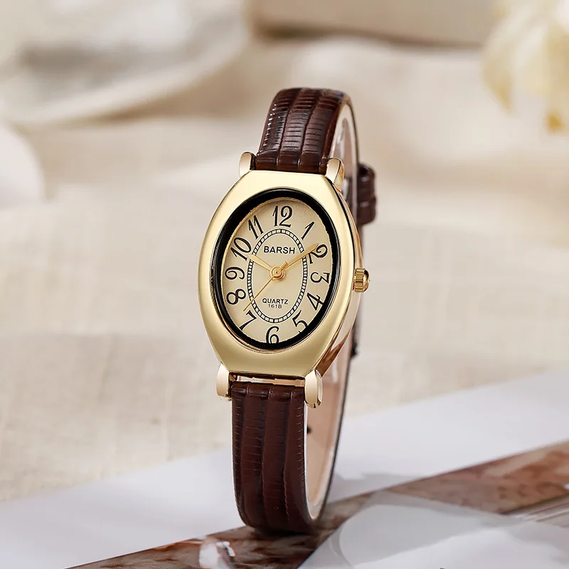Retro Oval Women Watch Vintage Barrel Small Dial Leather Band Wristwatch Ladies Casual Dress Quartz Watch Jewelry Clock Gift