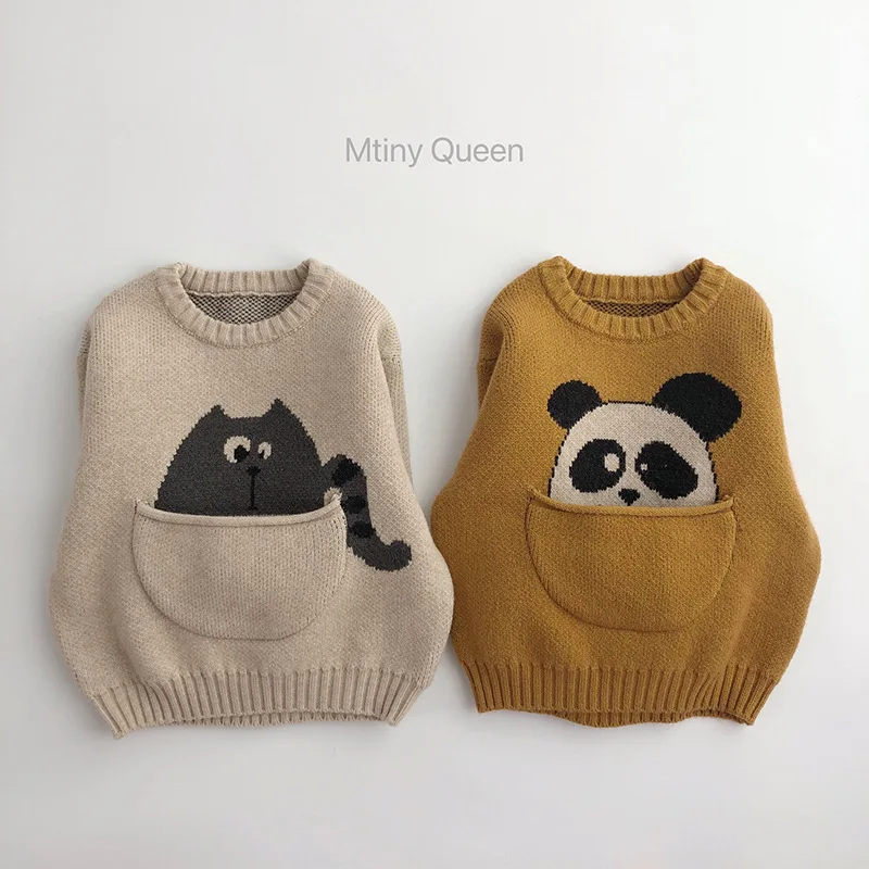 Children Long Sleeve Knit Sweater Autumn New Boys Girls Warm Sweater Cute Cartoon Print Baby Knitted Pullover Kids Clothes