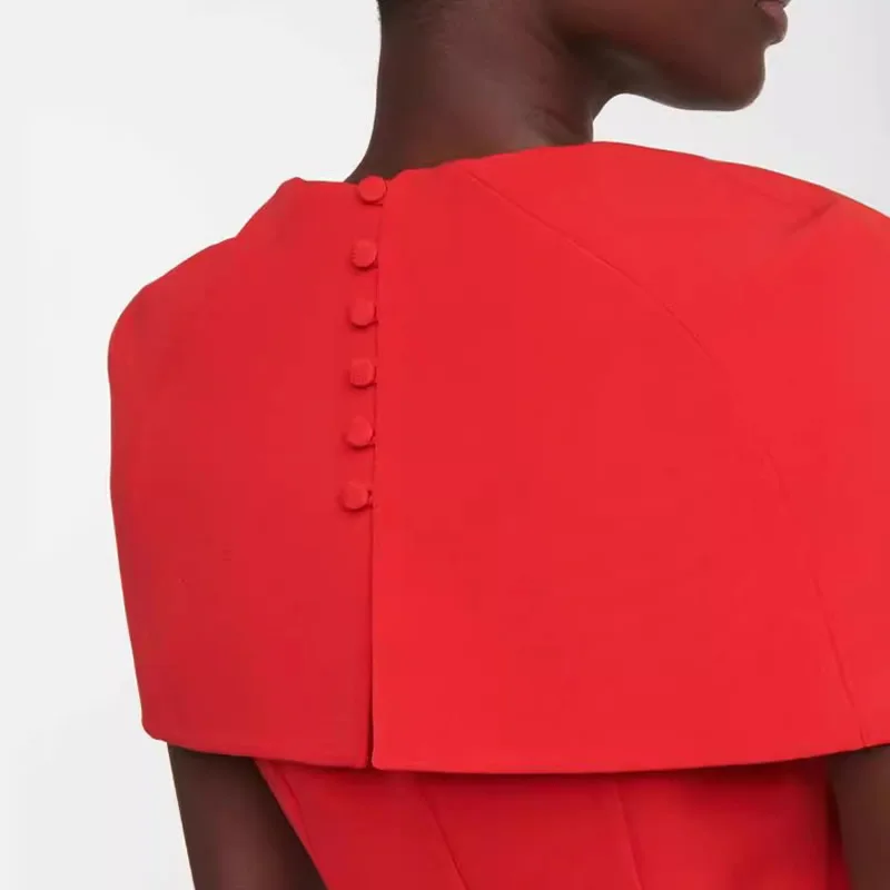 Mode V-hals Zeemeermin Jurken Nieuw Ontwerp Dames Rode Effen Damesjurk