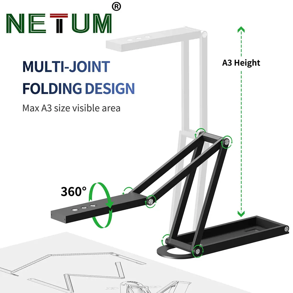 NETUM 문서 스캐너 및 웹캠 4K(마이크 포함), USB 비주얼라이저, 자동 초점, Windows용 접이식 - 원격 교육 및 라이브 데모
